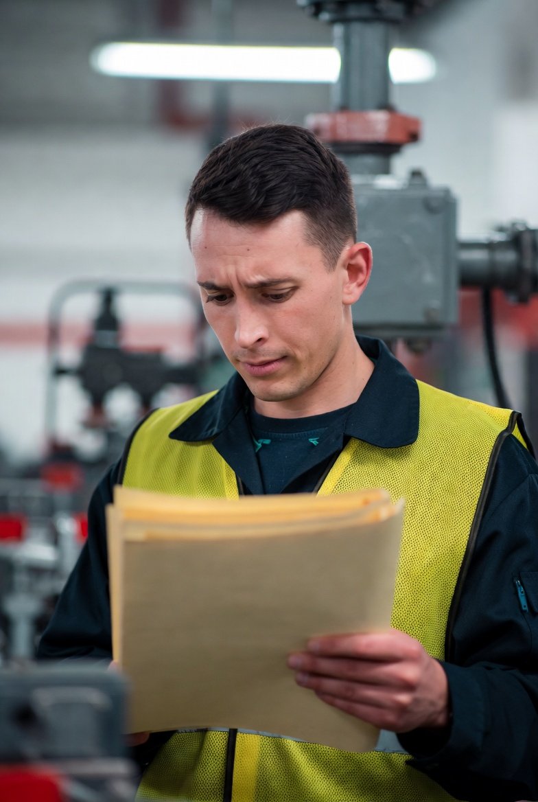 texas master electrician license renewal — electrician holding blank folder representing expired license reinstatement paperwork