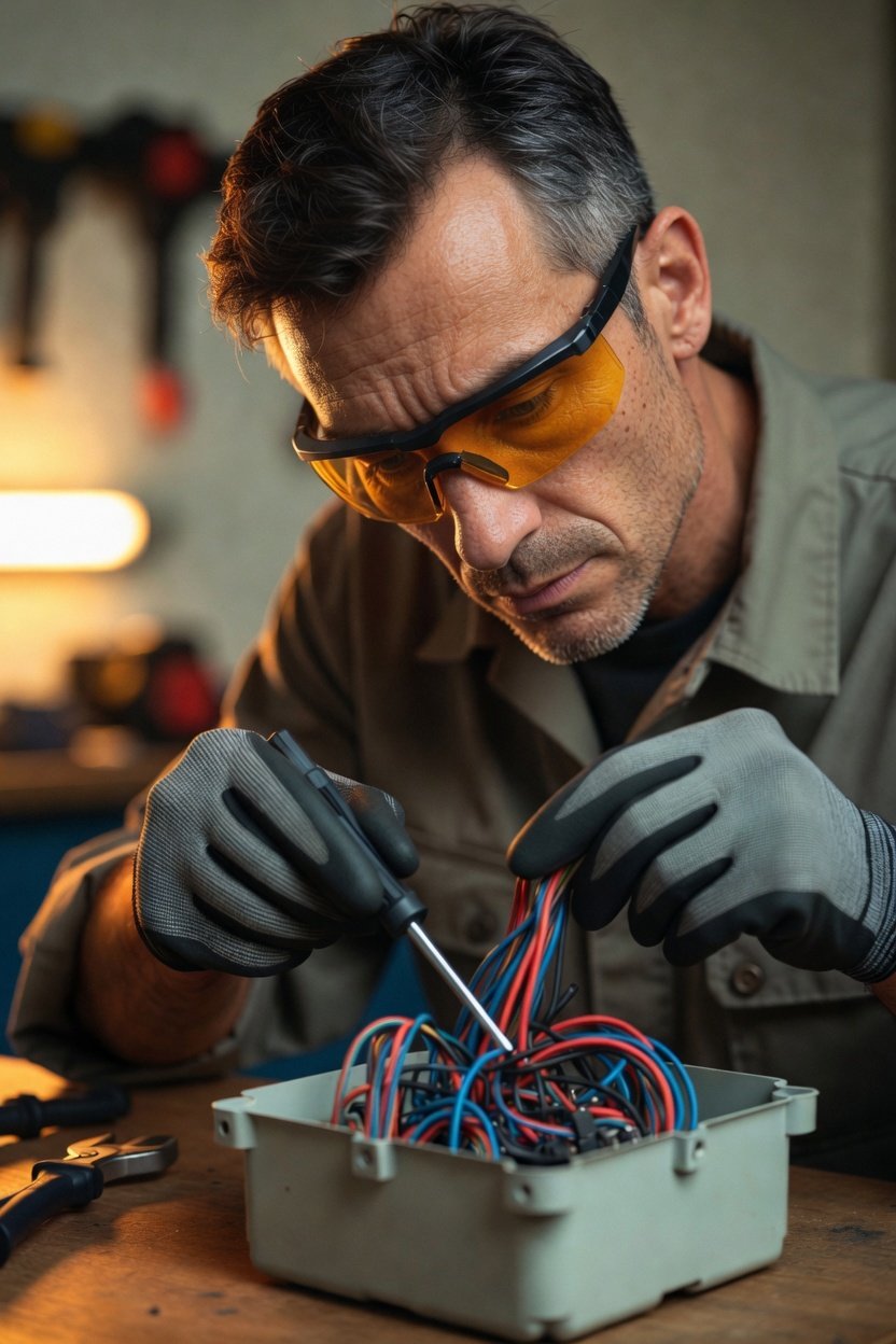 tdlr electrician ce course 4 hours — female electrician inspecting an electrical panel at a commercial job site