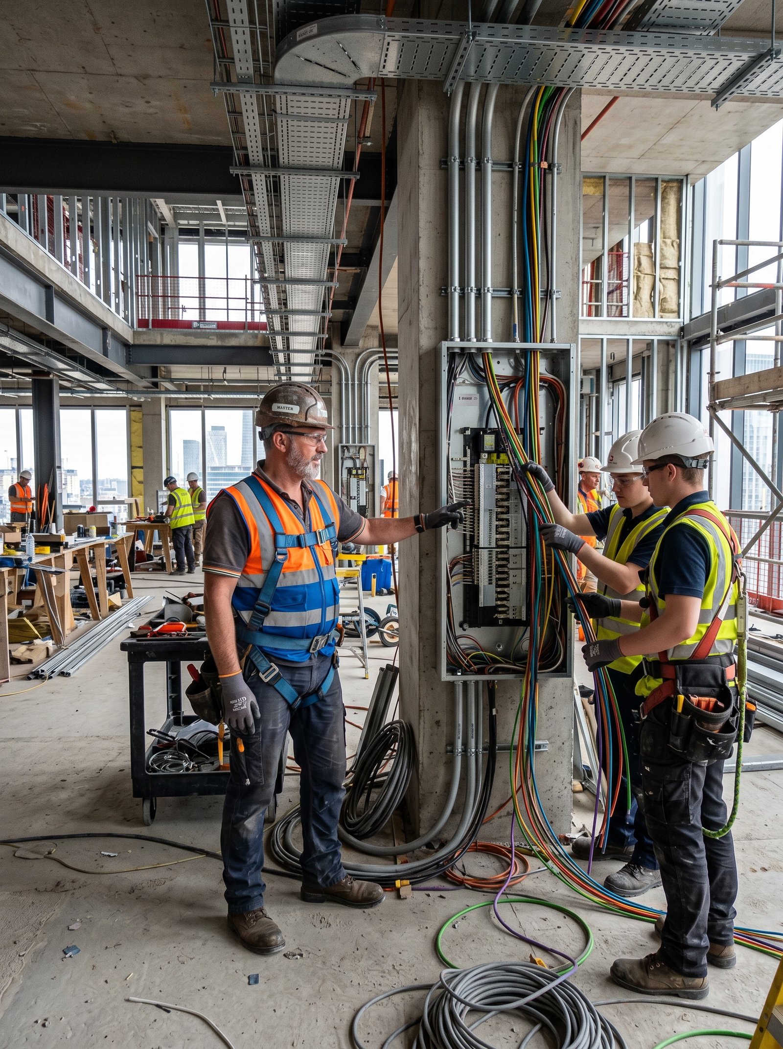 electrician license types — apprentice electrician learning from journeyman on job site